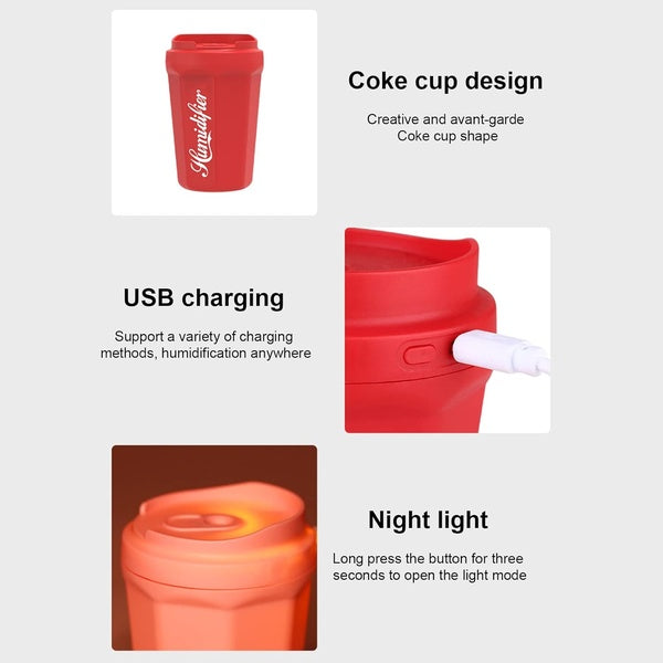 Coke Cup Humidifier Car Home USB Aroma Diffuser Summer Flame Air Coke Cup Cool Mist Bedroom Study Room Mini Humidifier  (random color) - GlowLaa.com