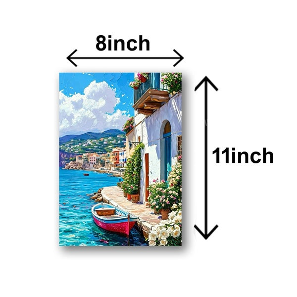 set of 5 italian mediterranean vintage homes aesthetic art themed wall art wooden sticky Phototile frames for wall home and girls room decoration - GlowLaa.com