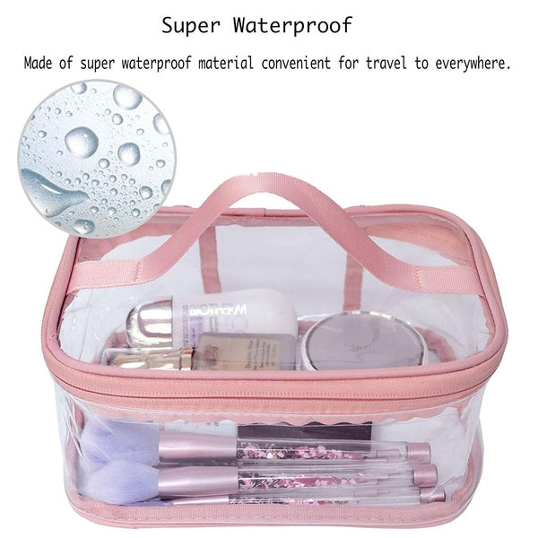 Cosmetic Organizer Makeup Brush Bag Cosmetics Transparent Multifunction Large Waterproof Portable Travel Makeup Cosmetic Bags (Pink Color) - GlowLaa.com