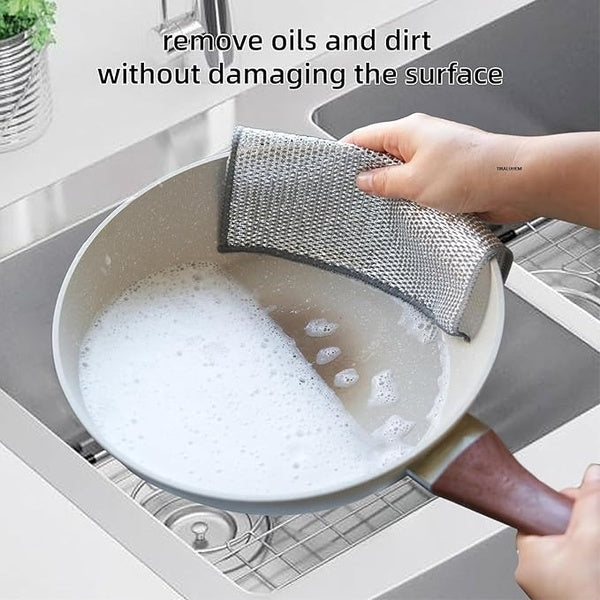 Combo Deal Disposable Food Cover Plastic Wrap 100 Pcs + 2 Pcs Dishwashing Rug | Reusable elastic food storage covers &amp; Metal Wire Dish Washing Rugs For Kitchen - GlowLaa.com