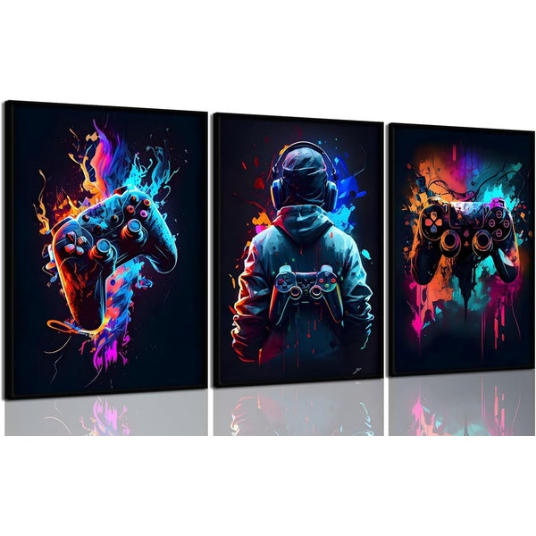 3Pcs Cool Gaming Wall Art Retro Video Game sticky phototiles wall frames