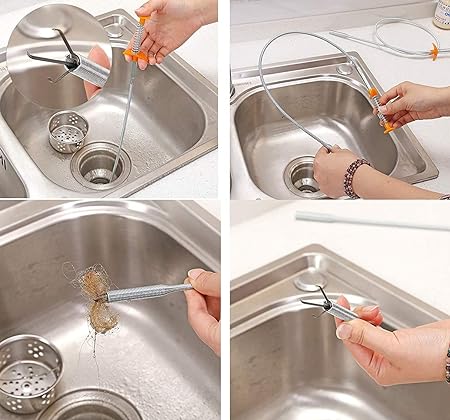 Stainless Steel Hair Catching Drain Cleaner Wire Spring Sink Cleaning Stick (90cm)