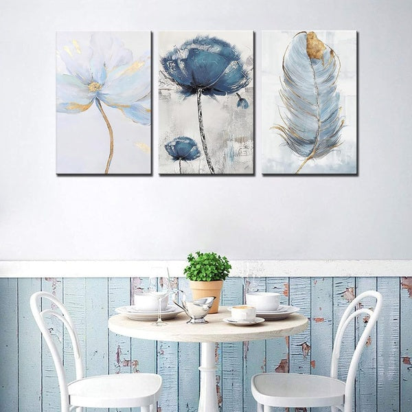 Set of 3 Fresh Posters – Flowers & Feather Wall Art Prints (8x11 Inches) with Double Tape - GlowLaa.com
