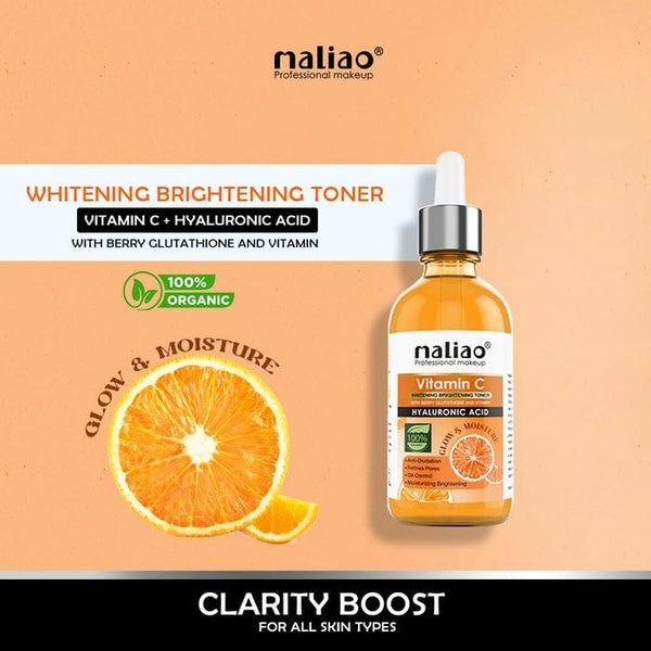 Maliao Vitamin C Whitening Brightening Toner with Berry Glutathione & Hyaluronic Acid – Anti-Oxidation, Pore Refining, All Skin Types, 30ml - GlowLaa.com