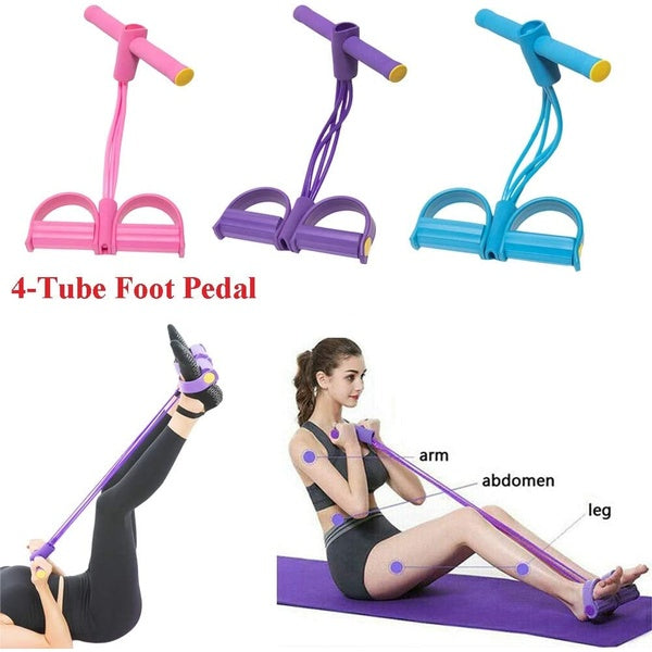 Foot Pedal Resistance Band Elastic Sit-Up Pull Rope Yoga Fitness Gym - Elastic Pull Ropes Tummy Trimmer ( Random Color ) - GlowLaa.com