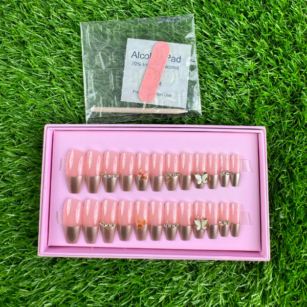 24 Pcs Blush Butterfly Nails (with glue )