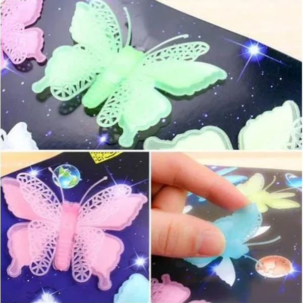Pack of 08 Butterfly Wall Sticker Glow in the Dark Luminous 3D Butterfly Stickers DIY Wall Sticker 3D Art Mural for Decorations - GlowLaa.com