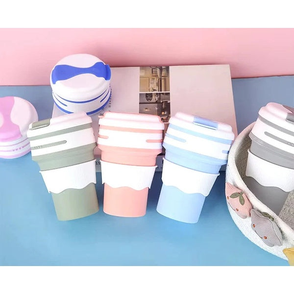 Collapsible Coffee Cup – Portable, Reusable Silicone mug with Lid, Leakproof &amp; BPA-Free Travel Mug(random color) - GlowLaa.com