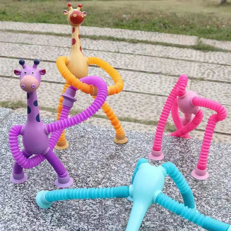 1 Pcs of Animal Pop Tubes Cartoon Giraffe Suction Cup Toys Kids | Stress Relief Squeeze Toys