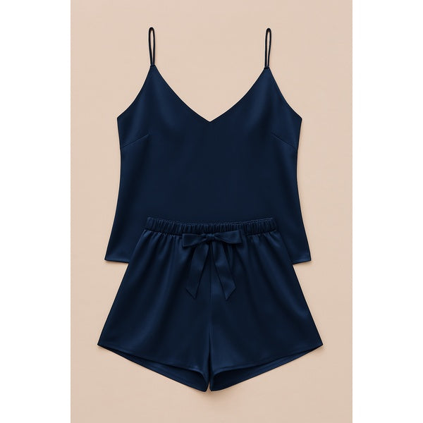Satin Sleepwear Set – Luxe Camisole &amp; Shorts in Navy, Maroon &amp; Black | Silky Soft, Elegant FitSatin Sleepwear Set – Luxe Camisole &amp; Shorts in Navy, Maroon &amp; Black | Silky Soft, Elegant Fit - Navy Blue - GlowLaa.com