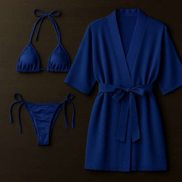 3-Piece Swimwear &amp; Lounge Set for Women – Monokini, Bikini &amp; Sheer Robe | Beach &amp; Pool Outfit | - Maroon