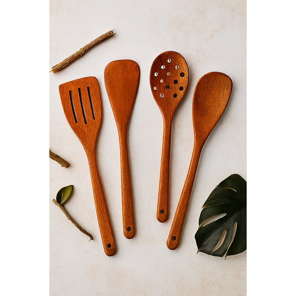 Pack Of 4 - Wooden Spoon Set - Light Brown Kitchen Tools &amp; Gadgets | Kitchen Essentials for Daily Meal Preparation, Suitable for All Types of Cooks from Beginners to Experts. - GlowLaa.com
