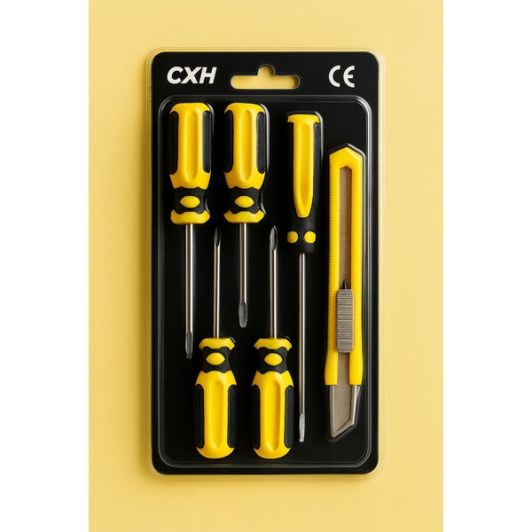 Set of 5 Screwdrivers &amp; 1 Cutter – High Quality Hand Tool Kit with 2 Straight, 3 Cross Screwdrivers &amp; Sharp Cutter for Household and DIY Use - GlowLaa.com