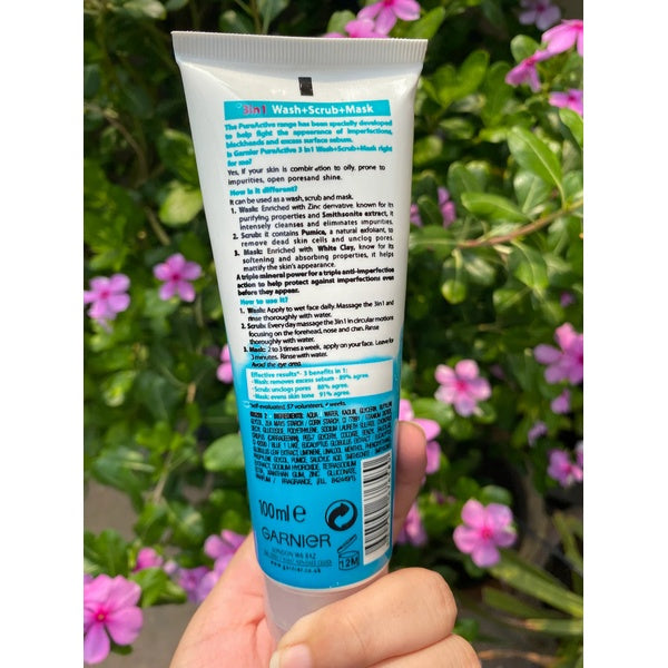 3 in 1 Garnier Skin Natural Pure Active Wash + Scrub + Mask