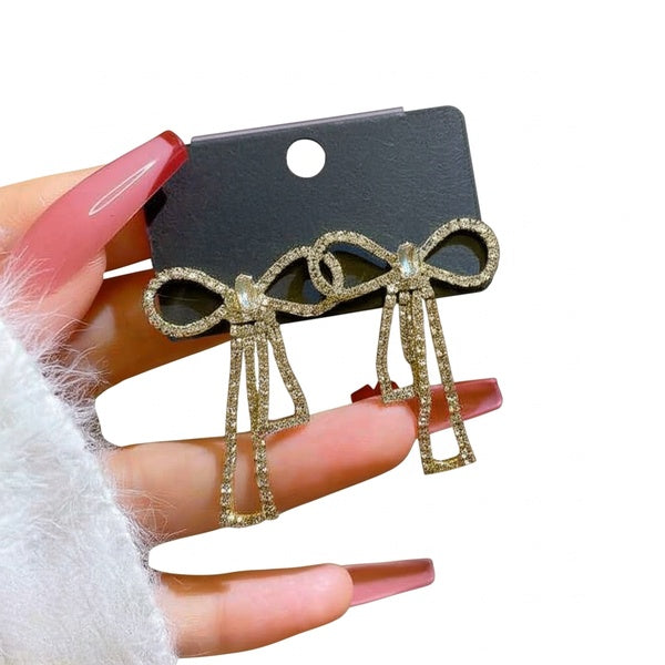 PQT-985 Touch Of Glamour To Your Look With These Bow Shape Zircon Korean Earrings – Color Golden - GlowLaa.com