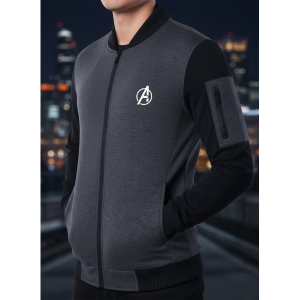 New Winter Collection Charcoal Grey Avenger Printed Zipper Jacket for Men &amp; Boys – Premium French Fleece, Stylish, Comfortable &amp; Durable Winter Wear - Medium - GlowLaa.com