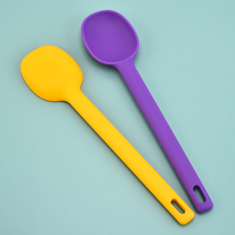 1 Piece Serving Spoon Long Handle Silicone Stirring Spoon High Temperature Resistant Anti-scald Soup Spoon Large Size Seasoning Spoon Ice Cream Serving Spoon - Long Handle Silicone Stirring Spoon ( Random Color )