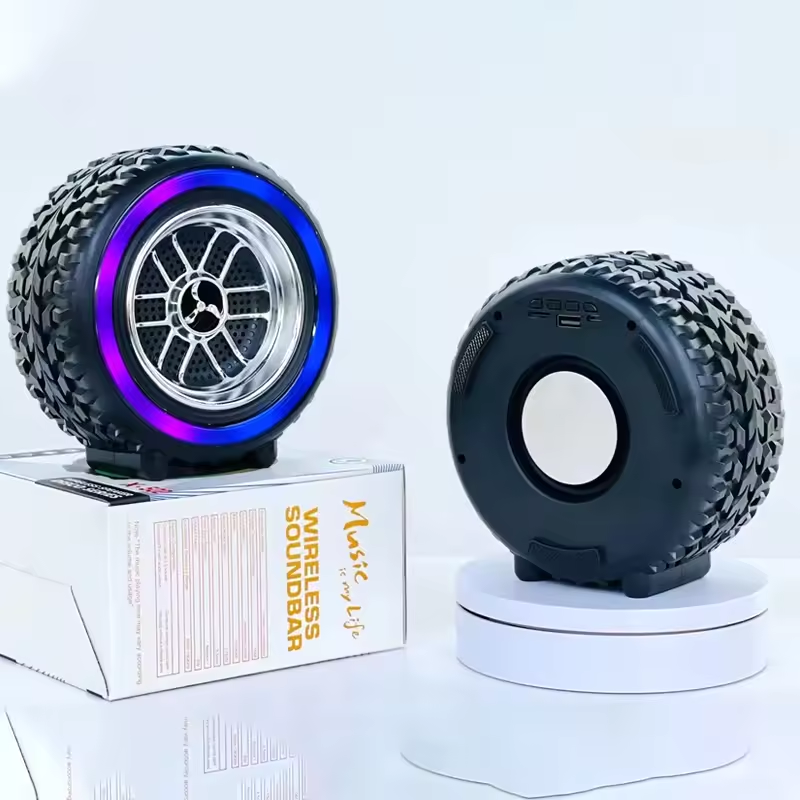 X-502 RGB Wheel-Shaped Wireless Speaker with Subwoofer Portable USB/BT Card Playback for Parties Computer Use