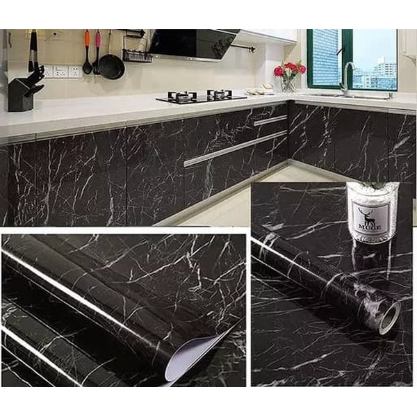 Self-Adhesive Kitchen Marble Sheet- Waterproof Heat Resistant Sheet for Living Room, Bathroom, Kitchen Countertops, Wall – Anti Oil And Heat Resistant Wallpaper Black Sheet ( 60 x 200 Cm ) - GlowLaa.com