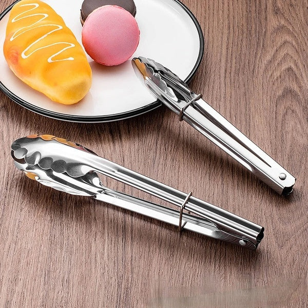 stainless steel BBQ tongs (chimta) | Kitchen Food Stainless Steel Tongs Tool Heat Bread Salad BBQ Baking Serving Utensil Bead Clip Clamp Meat BBQ Tools Buffet - GlowLaa.com