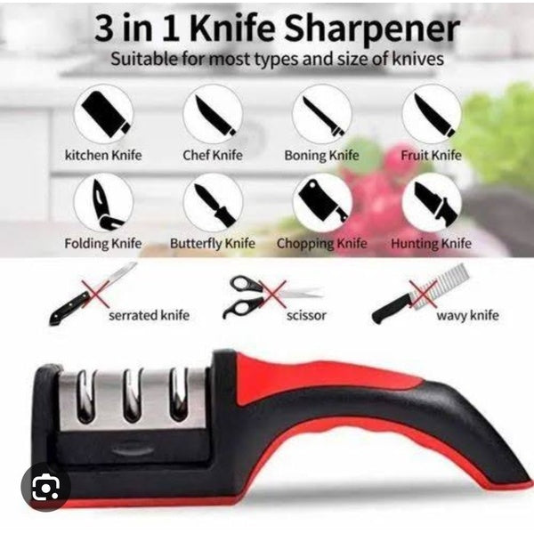 3 in 1 Manual Knife Sharpening Kitchen Accessories Manual Stainless Steel 3 Stage Kitchen Handheld Knife Sharpener