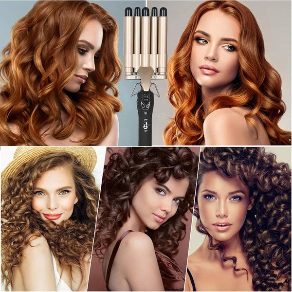 Hair Crimper, 5 Barrel Easy Curling Iron Wand 14 Levels Temperature Adjustable for Do Hairstyle for Girls for Curly Hair - GlowLaa.com