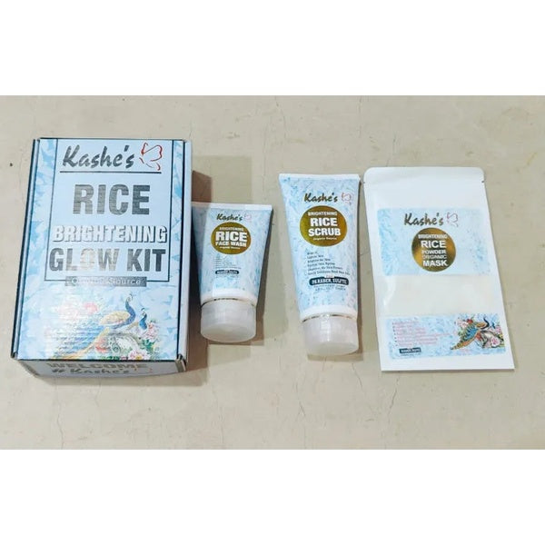 (pack of 4 ) Kashe's Rice Extract Bright +Kashees Foundation  &amp; Glow Kit ( Rice Face Wash + Rice Scrub + Rice Mask +Kashees Foundation  )