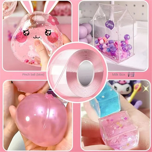 Multipurpose Tape for DIY Craft Children Colorful Pinch Toy Making Blowing Bubble Sticky Traceless Tape Toy 3 Mtr - GlowLaa.com