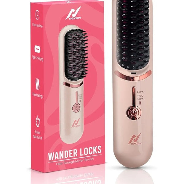 Compact and Portable Hair Styling: Nexlev HSB-04 Cordless Hair Straightener Brush - GlowLaa.com