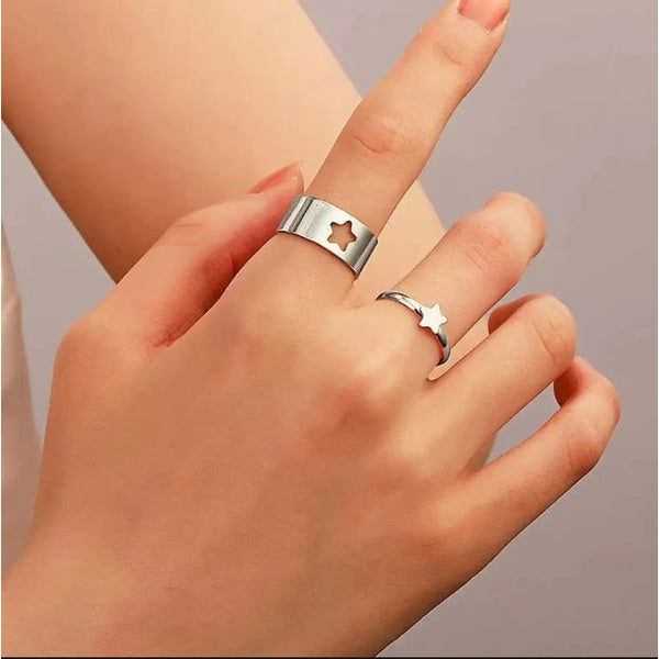 2pc Golden Trendy Star Couple Ring - golden