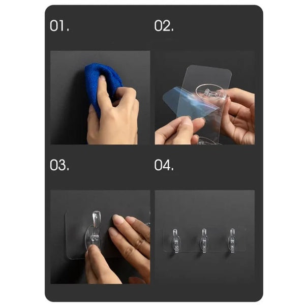 Double Row Adhesive Hook | Transparent Sticky Hook | Wall Hooks Self Adhesive Clothes Coat | Door Hanger Towel Key Holder Bathroom Kitchen Storage Sticker Hook - Pack of 1 - GlowLaa.com