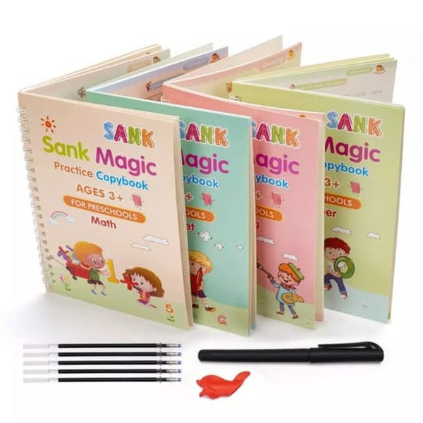Pack of 4 Sank Magic book Practice |  Tracing Handwriting First Pre-school Baby Learning Books for Kids (Books + Magic Pen with 10 Ink Refills) - GlowLaa.com