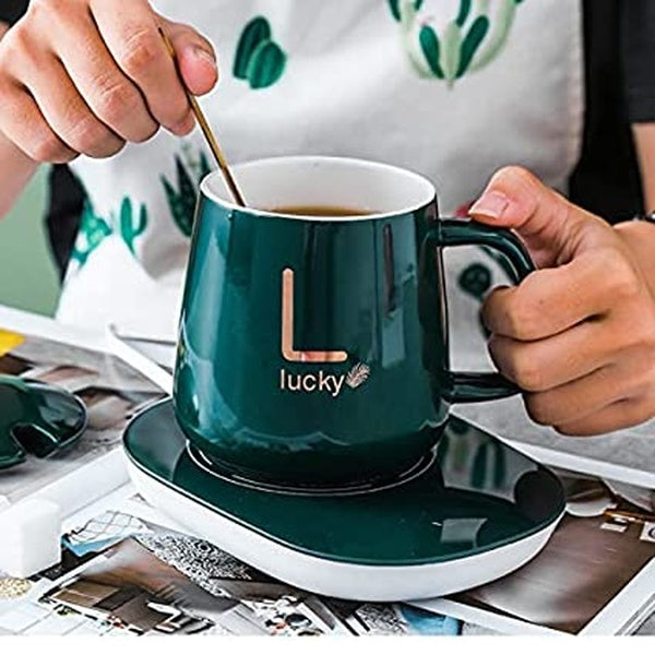 Ceramic Coffee Cup with Automatic Heating Pad | only in green color. - GlowLaa.com