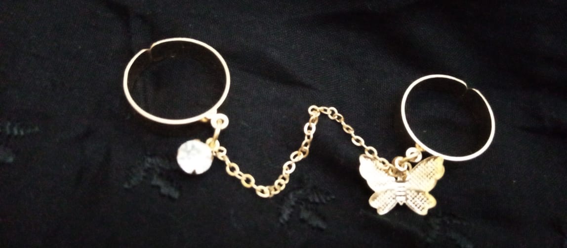 2 Finger Gold Butterfly rings | Trendy Butterfly pair rings set | Gold plated stainless steel | Adjustable size