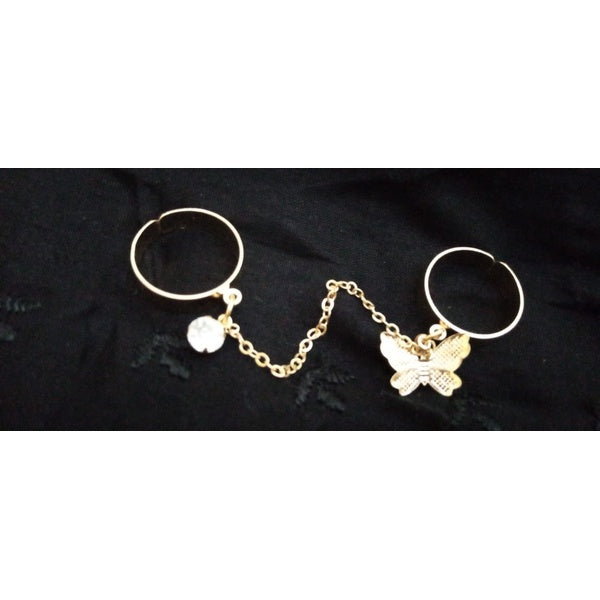 2 Finger Gold Butterfly rings | Trendy Butterfly pair rings set | Gold plated stainless steel | Adjustable size