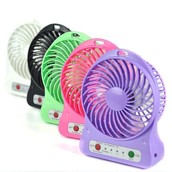 Portable Mini USB Fan Rechargeable Battery | 3-Level Speed Adjustable Electric Cooling Desktop Fan (Random Colors) - GlowLaa.com
