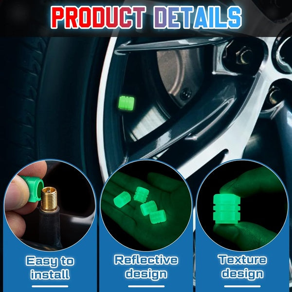PACK OF TWO Glow in The Dark Tire Valve Caps Fluorescent Stem Car Universal Air Cap Auto Covers Cars Motorcycles SUV Trucks Bikes Accessories ( Random Colors ) - GlowLaa.com
