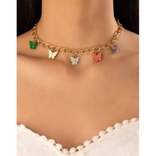 Elegant Multi Color Butterfly Chain Material Alloy /Beautiful Chain Necklace with Butterfly charms (Random Colors) - GlowLaa.com
