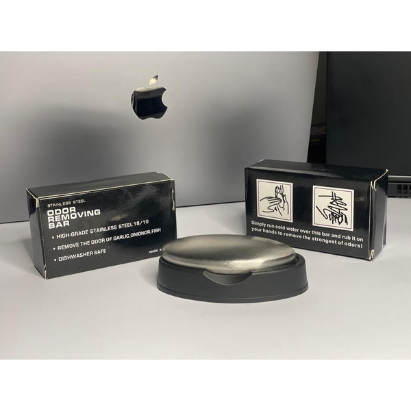 Odor removing steel soap bar with stand and box | soap for lazy people | Odor Remover Bar Deodorant Metal Soap Stainless Steel Soap Bar Eliminating Smell Like Onion, Garlic or Fish and Holder Dishes for Kitchen - GlowLaa.com
