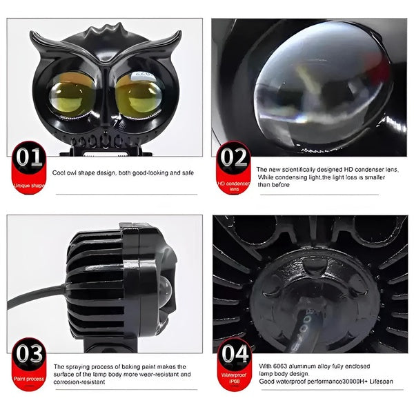 OWL Shape Fog Flash light Low &amp; High Beam Owl Metal Body Spot Light for All Cars And Bikes (1pc)