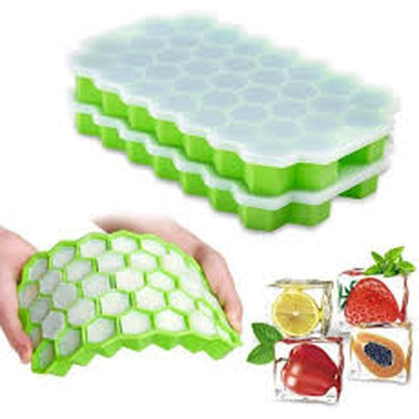Silicone Ice Tray With Cap Push Pop Out Round Mini Ice Cube Trays With plastic cover Flexible Silicone Bottom (Random Color) - GlowLaa.com