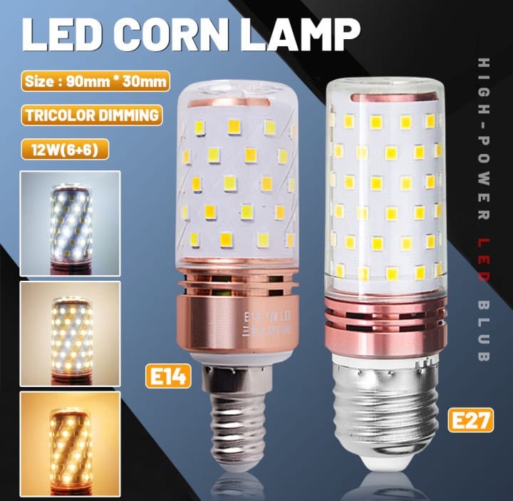 E14 LED Corn Light Lamp Bulb | 3 in 1 light modes Chandelier, Candle LED Light For Home &amp; Decoration - 12W/16W - 12 W