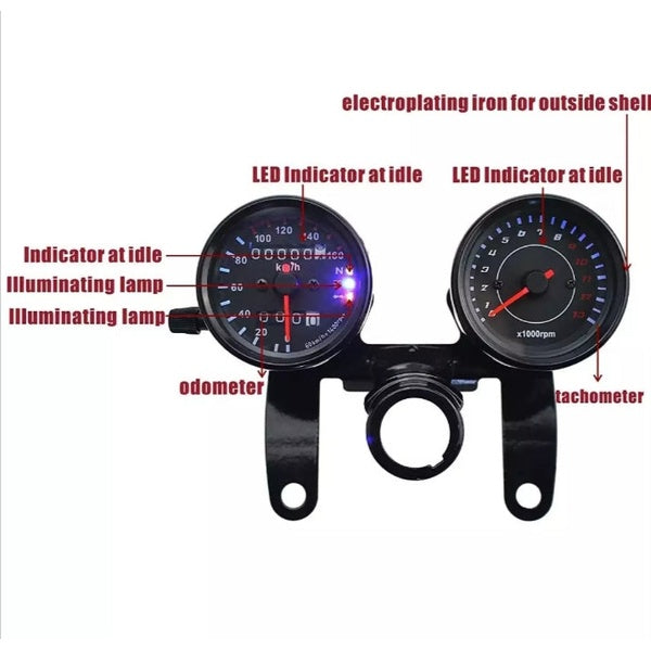Cafe racer style double meter imported product for motorcycle (Color black) - GlowLaa.com