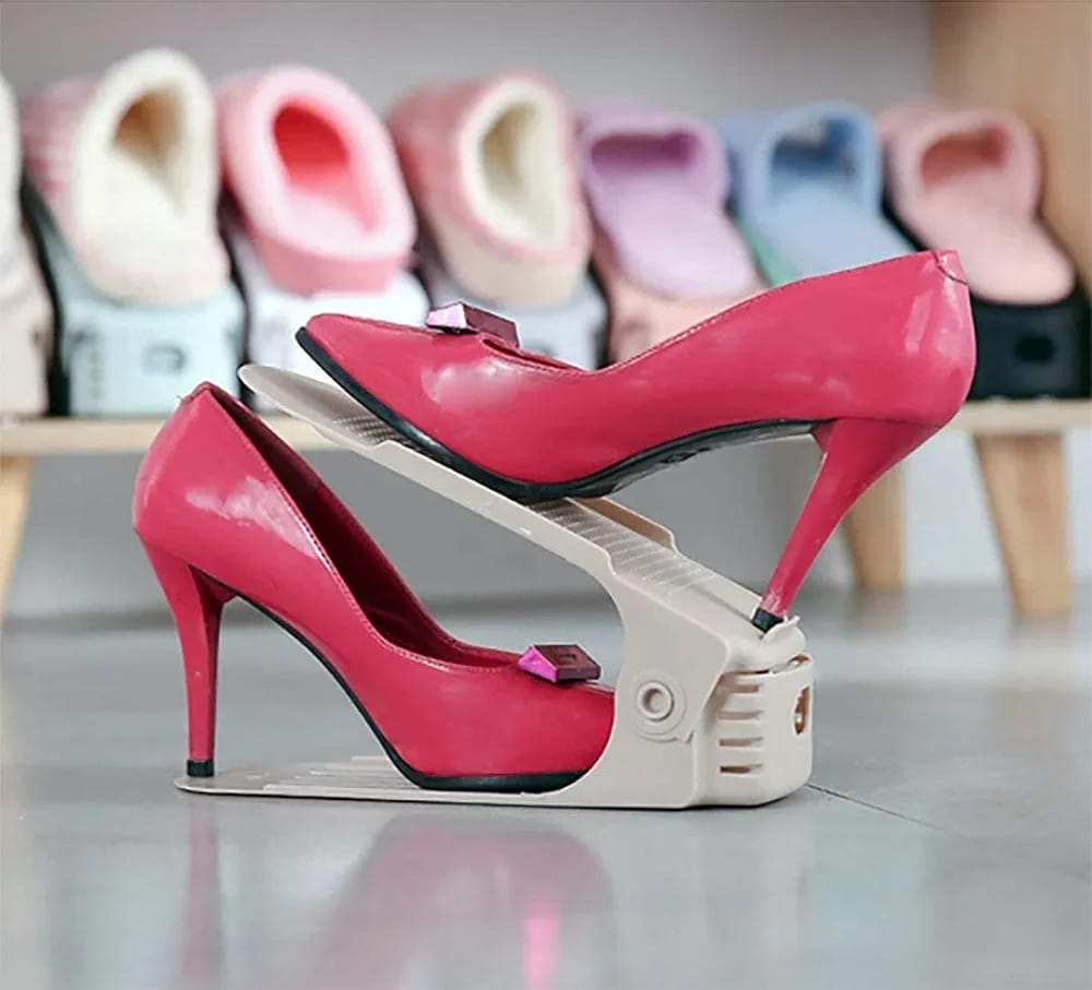 Double Layer Adjustable Shoe Bracket Storage Shoe Rack | 2 In 1 Foldable Shoe Holder Space Saving (Random color)