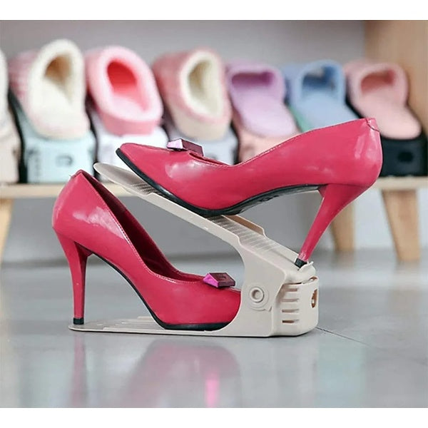 Double Layer Adjustable Shoe Bracket Storage Shoe Rack | 2 In 1 Foldable Shoe Holder Space Saving (Random color) - GlowLaa.com