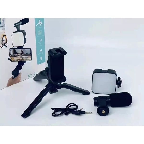 AY-49 Vlogger video making Kits Vlog Microphone LED Fill Light Mini Tripod mobile holder