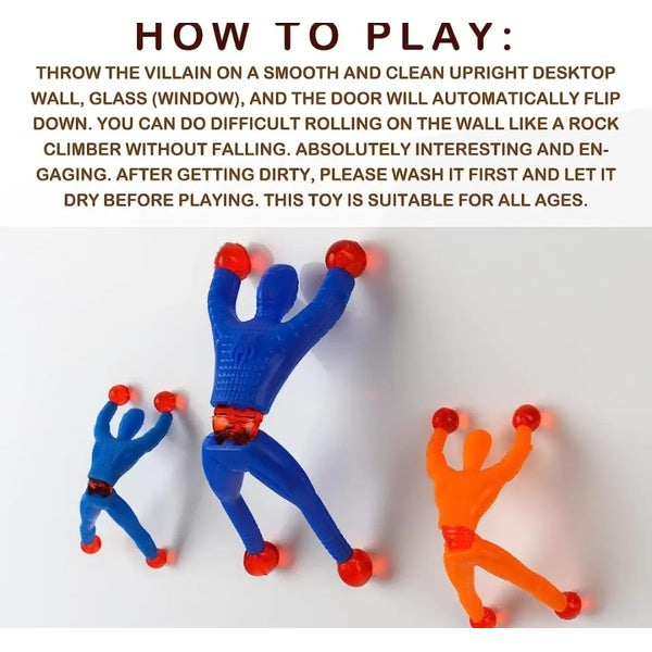 Pack Of 20 Sticky Spider Man Climbing Wall Toy For Kids Sticky Wall Climbers Spider Men Toys (Random color) - GlowLaa.com