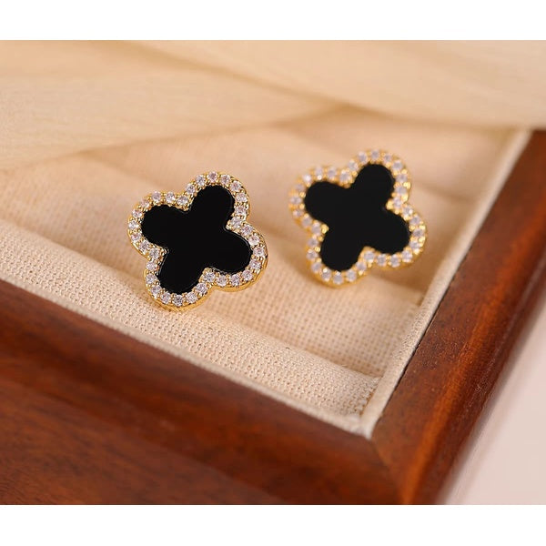 Stainless steel  Flower  zircon studs Earrings - white - GlowLaa.com