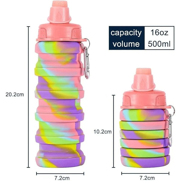 Expandable Silicone Sipper Water Bottle for Sports, Trekking, Cycling, Gym, School Water Bottle with Snap Hook 500 Ml (random color) - GlowLaa.com