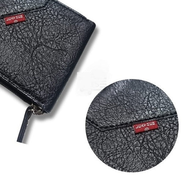 Men's Daily Use Bifold Zipper Wallet - Black - GlowLaa.com